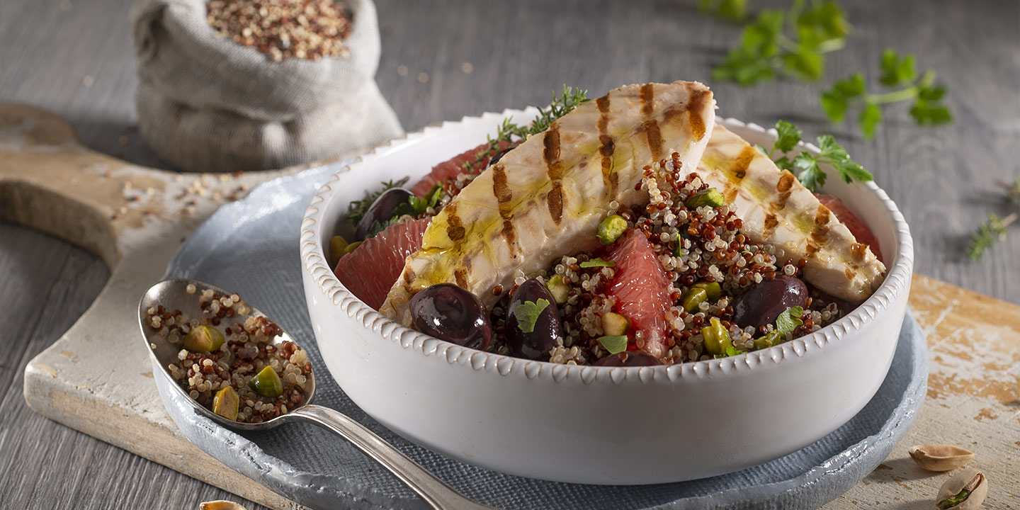 Maquereau, quinoa et salade de pamplemousse